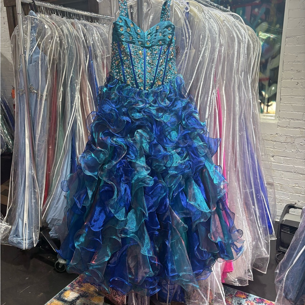 Tiffany Designs Blue and Green Formal Kids Dress